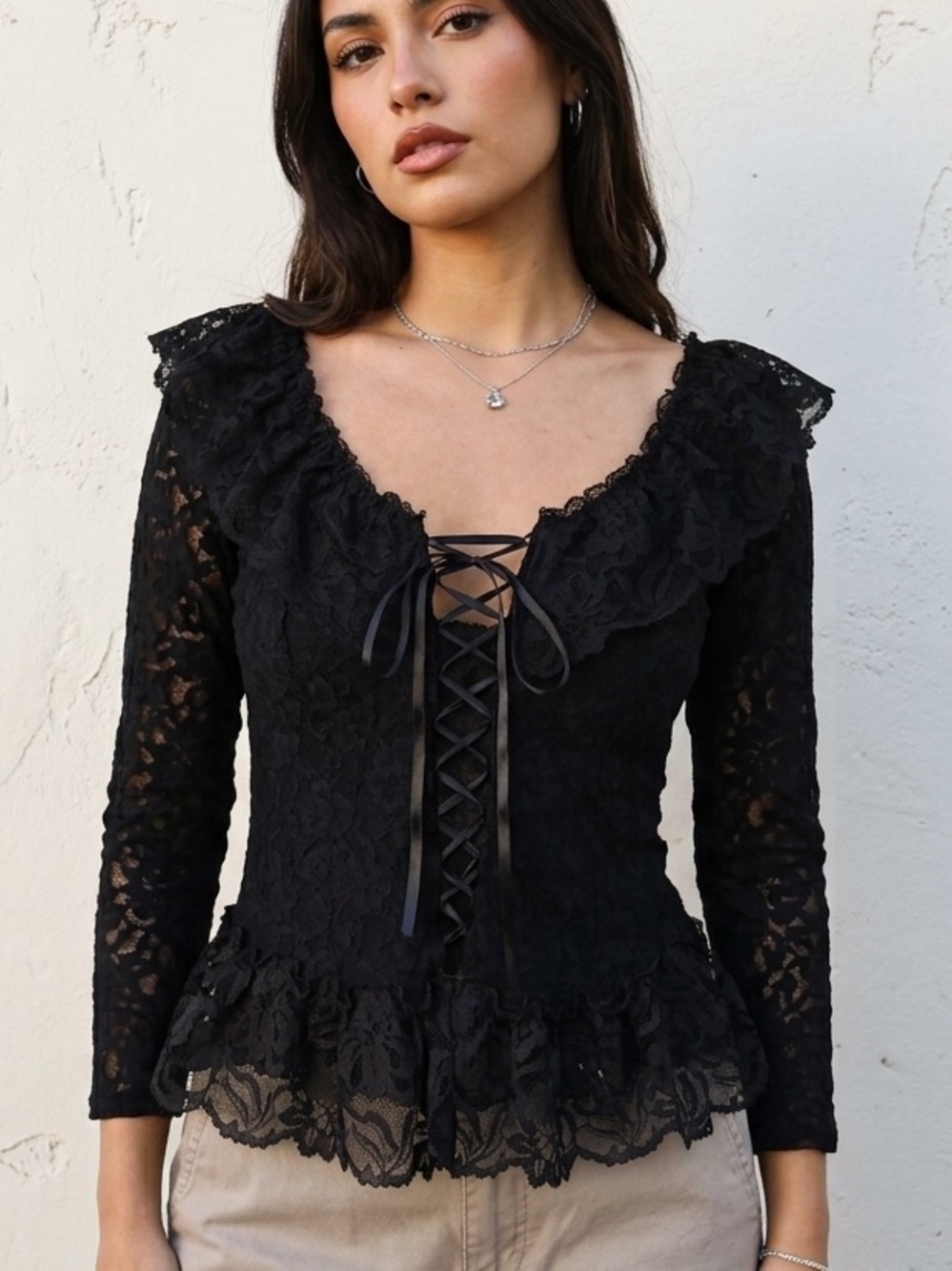 VTG Alana Gale Black Lace Corset Top Medium Whimsigoth Coquette Goth Peplum M